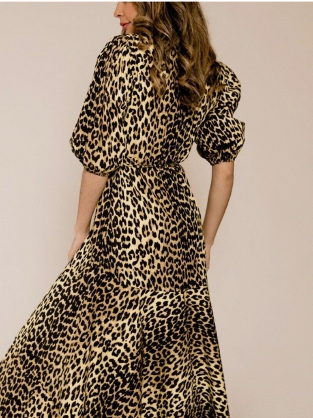 Ganni Yellow and Brown Leopard Puff Sleeve Dress - Mobwife, Animal Print.